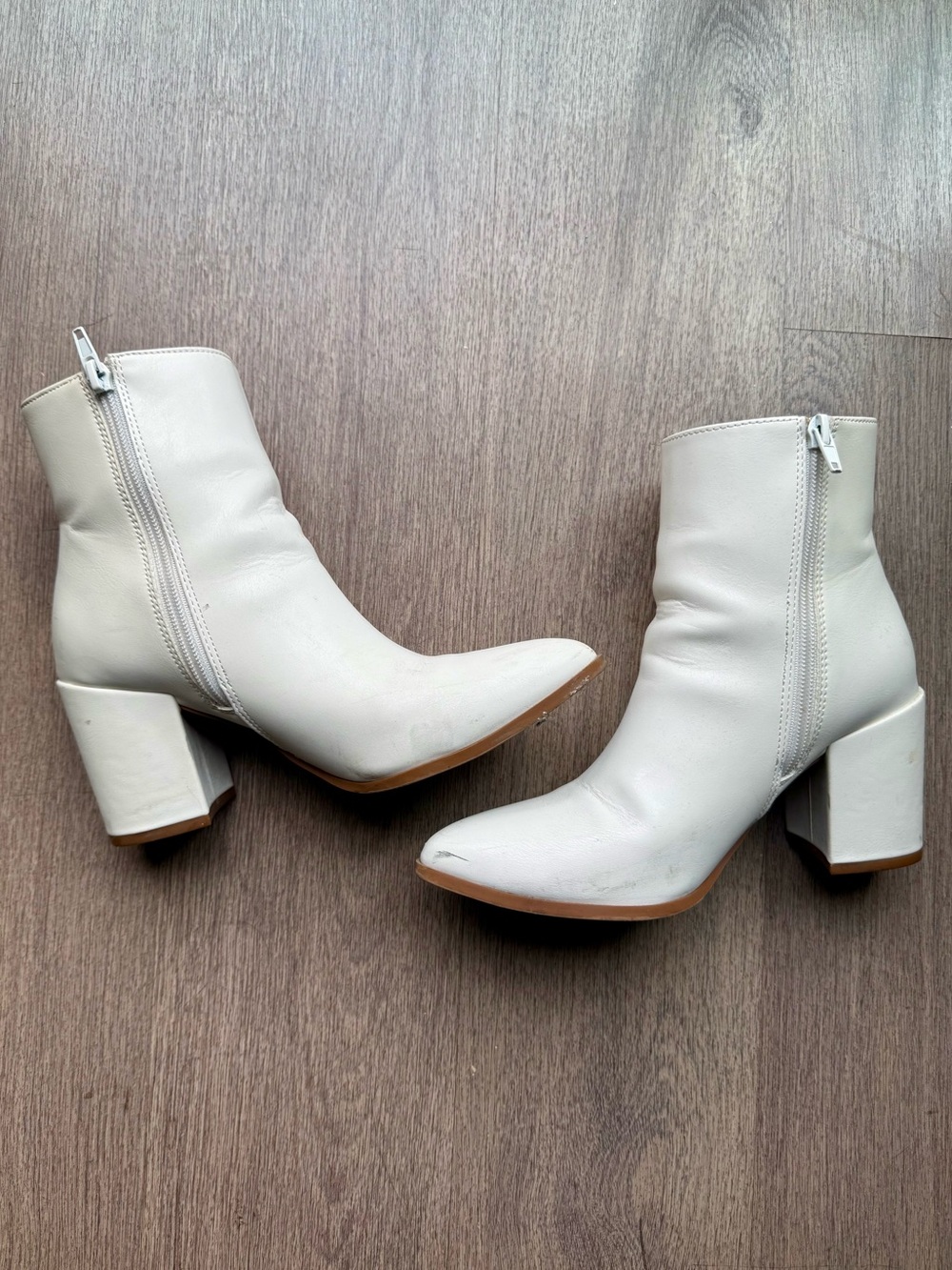 Madden Girl White Block Heel Ankle Boots